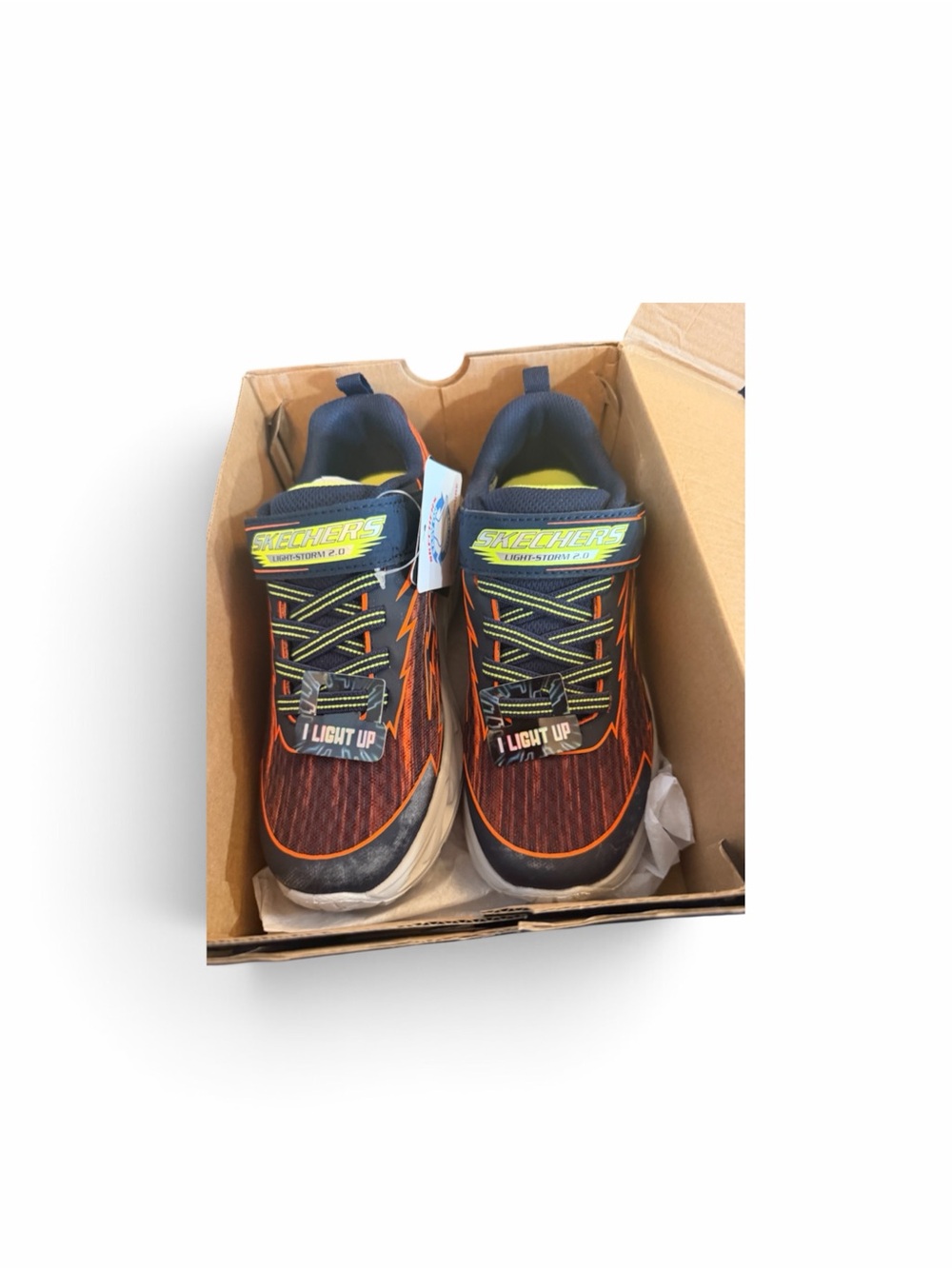 Skechers S-Lights Light Storm 2.0 Bolt Brights Kids Size 3 Navy Orange NEW